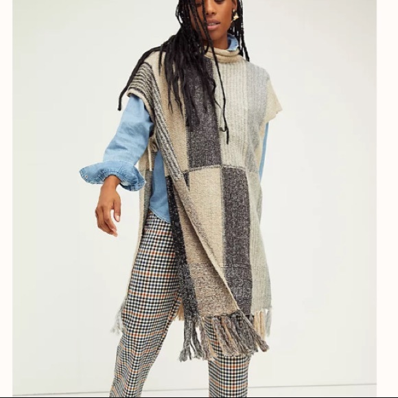 Free People Overlook Colorblock Cowl Poncho
